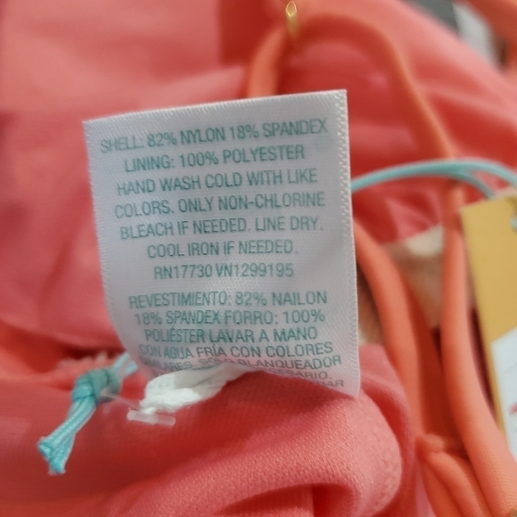 New Kona Sol Peach V-neck One Piece High Back Adjustable Straps Swimsuit Small - Picture 10 of 11